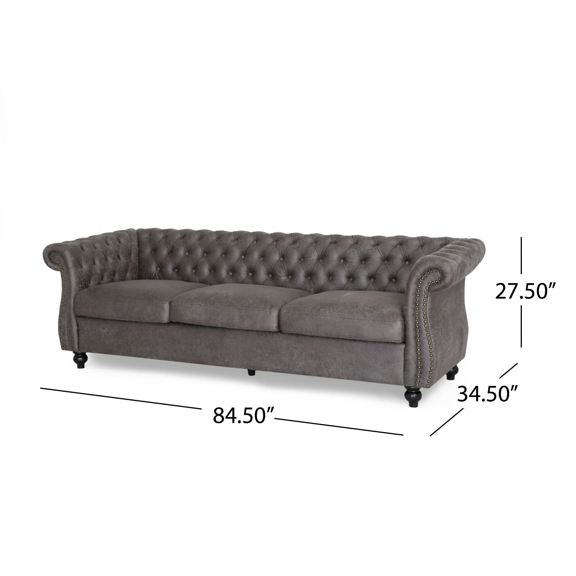 Canapé Chesterfield 3 places capitonné à boutons 84,75 avec clous et pieds en bois pour le salon