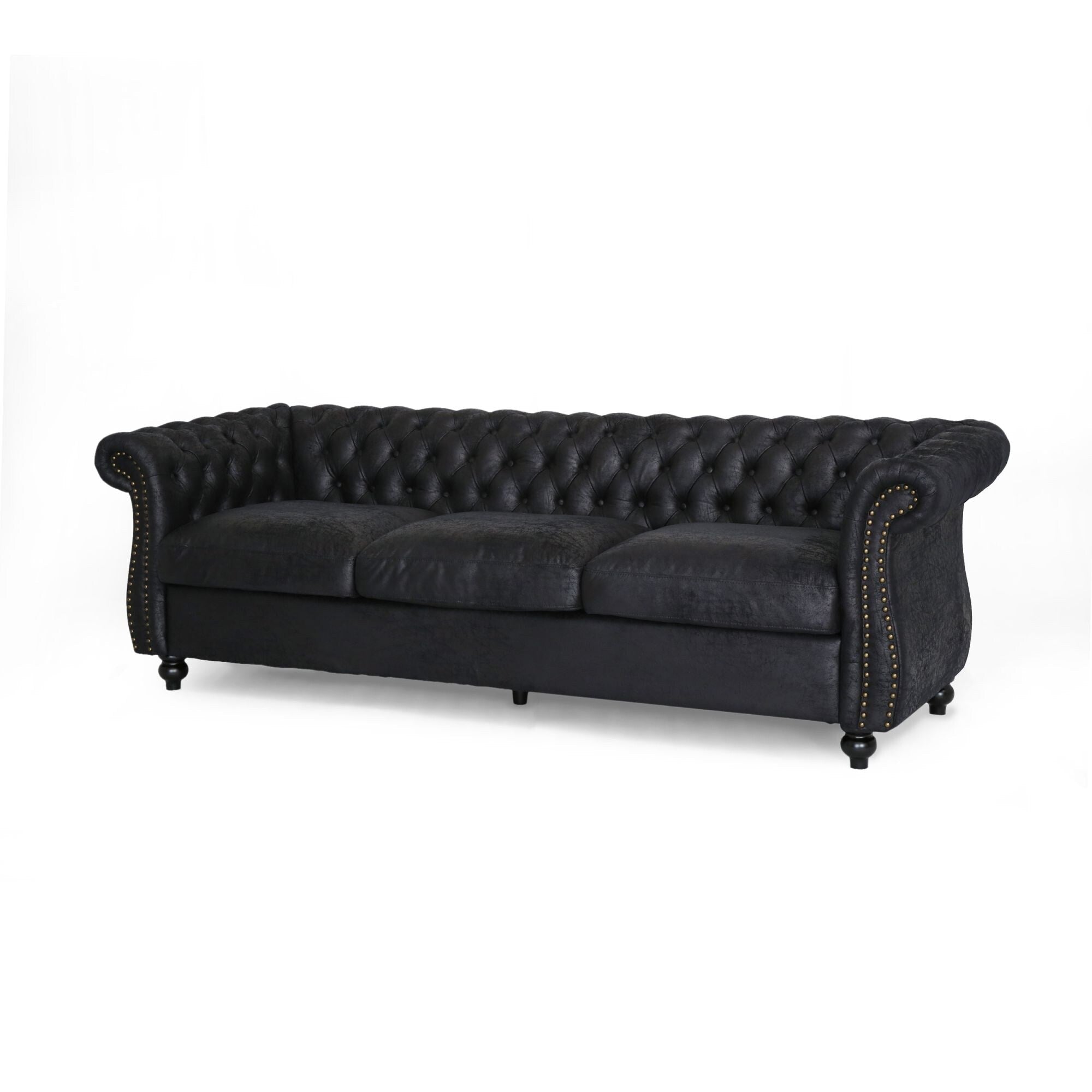 Canapé Chesterfield 3 places capitonné à boutons 84,75 avec clous et pieds en bois pour le salon