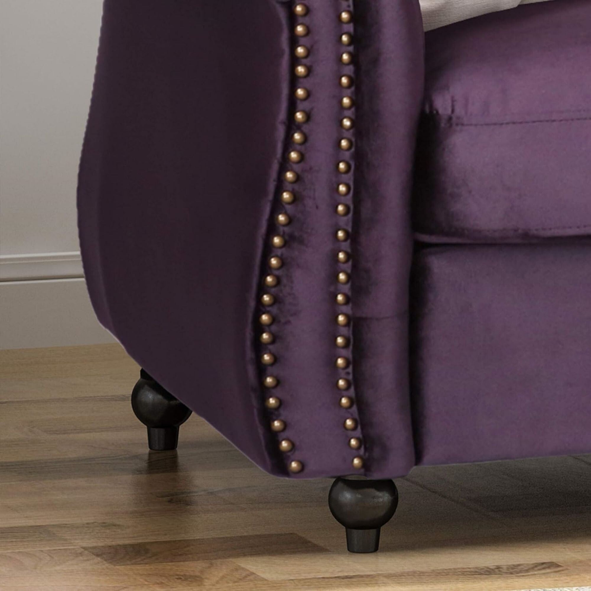 Canapé Chesterfield 3 places capitonné à boutons 84,75 avec clous et pieds en bois pour le salon