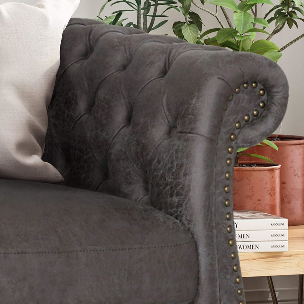 Canapé Chesterfield 3 places capitonné à boutons avec têtes de clous