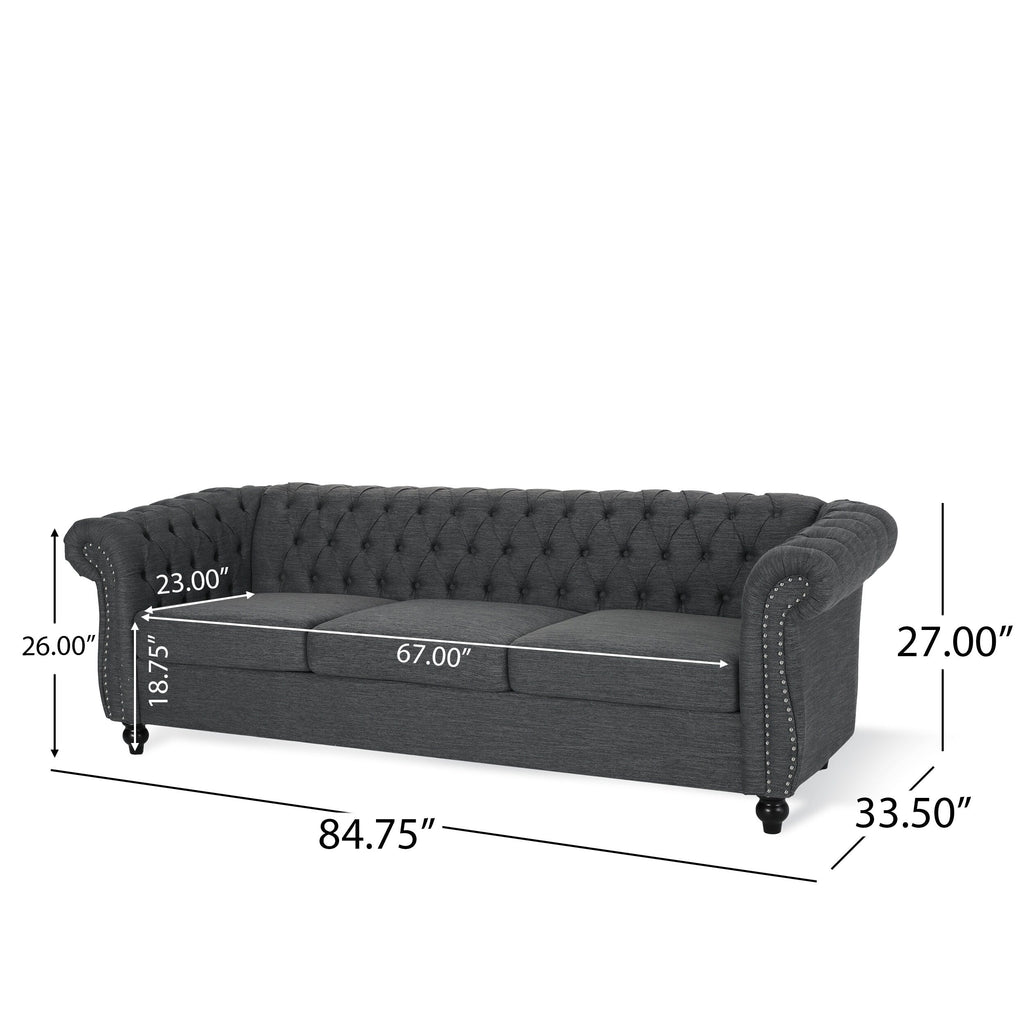 Canapé Chesterfield 3 places capitonné à boutons avec têtes de clous