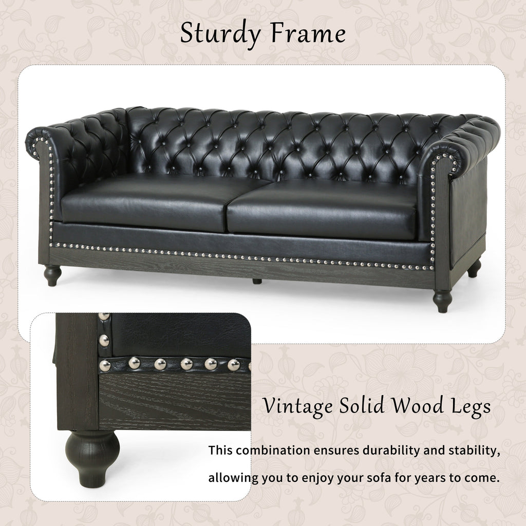 Canapé 3 places Chesterfield en similicuir avec clous
