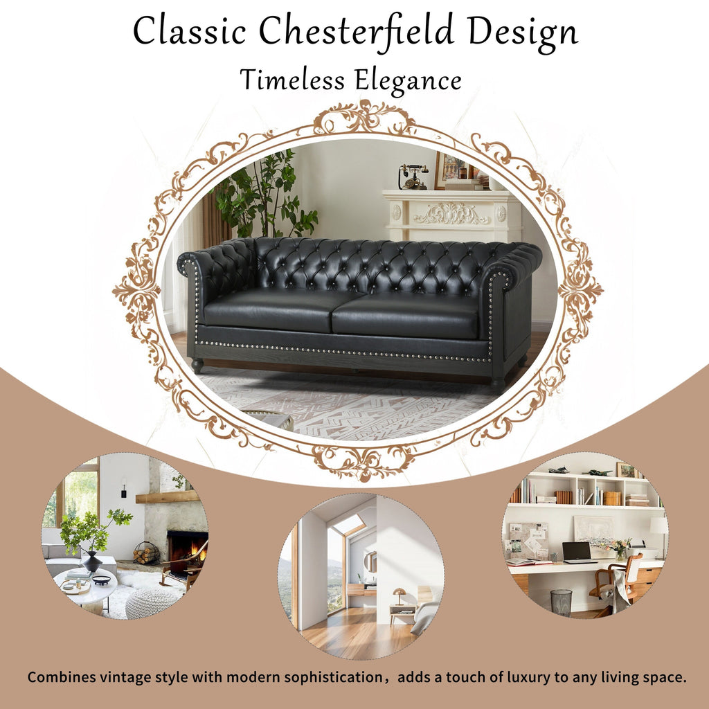 Canapé 3 places Chesterfield en similicuir avec clous