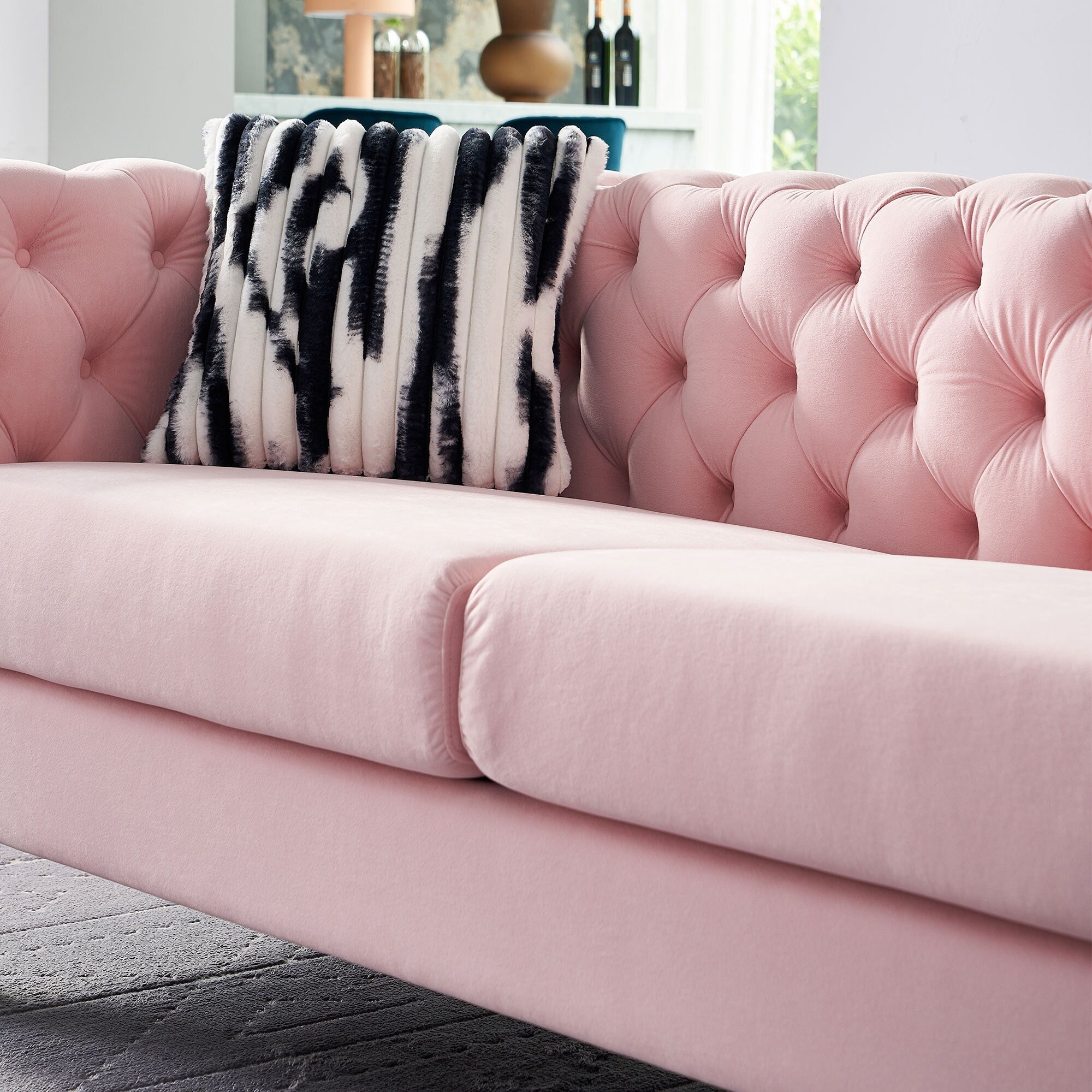 Canapé de salon moderne Chesterfield en velours capitonné