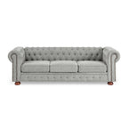 Canapé Chesterfield capitonné 3 places en PU avec accoudoirs à volutes et décoration cloutée