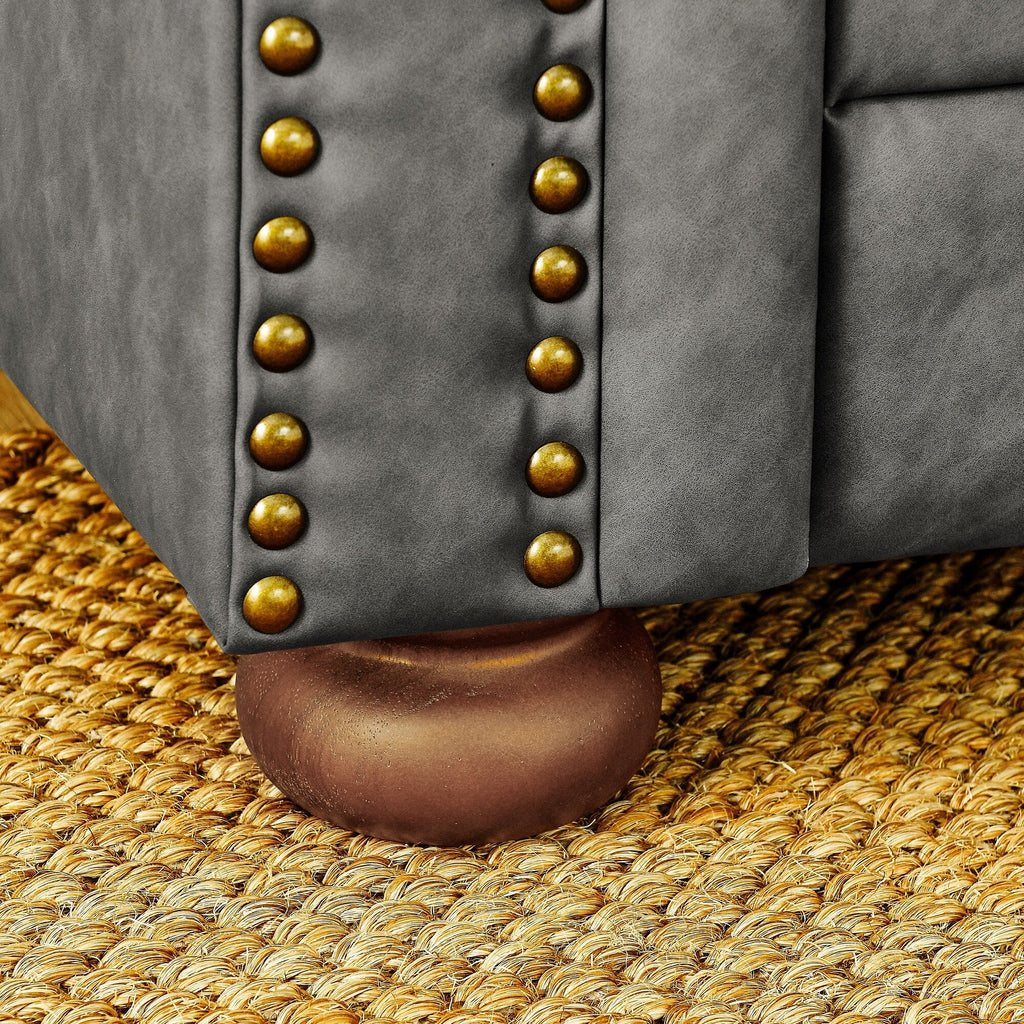 Canapé Chesterfield capitonné 3 places en PU avec accoudoirs à volutes et décoration cloutée