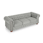 Canapé Chesterfield capitonné 3 places en PU avec accoudoirs à volutes et décoration cloutée