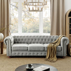 Canapé Chesterfield capitonné 3 places en PU avec accoudoirs à volutes et décoration cloutée