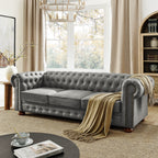 Canapé Chesterfield capitonné 3 places en PU avec accoudoirs à volutes et décoration cloutée