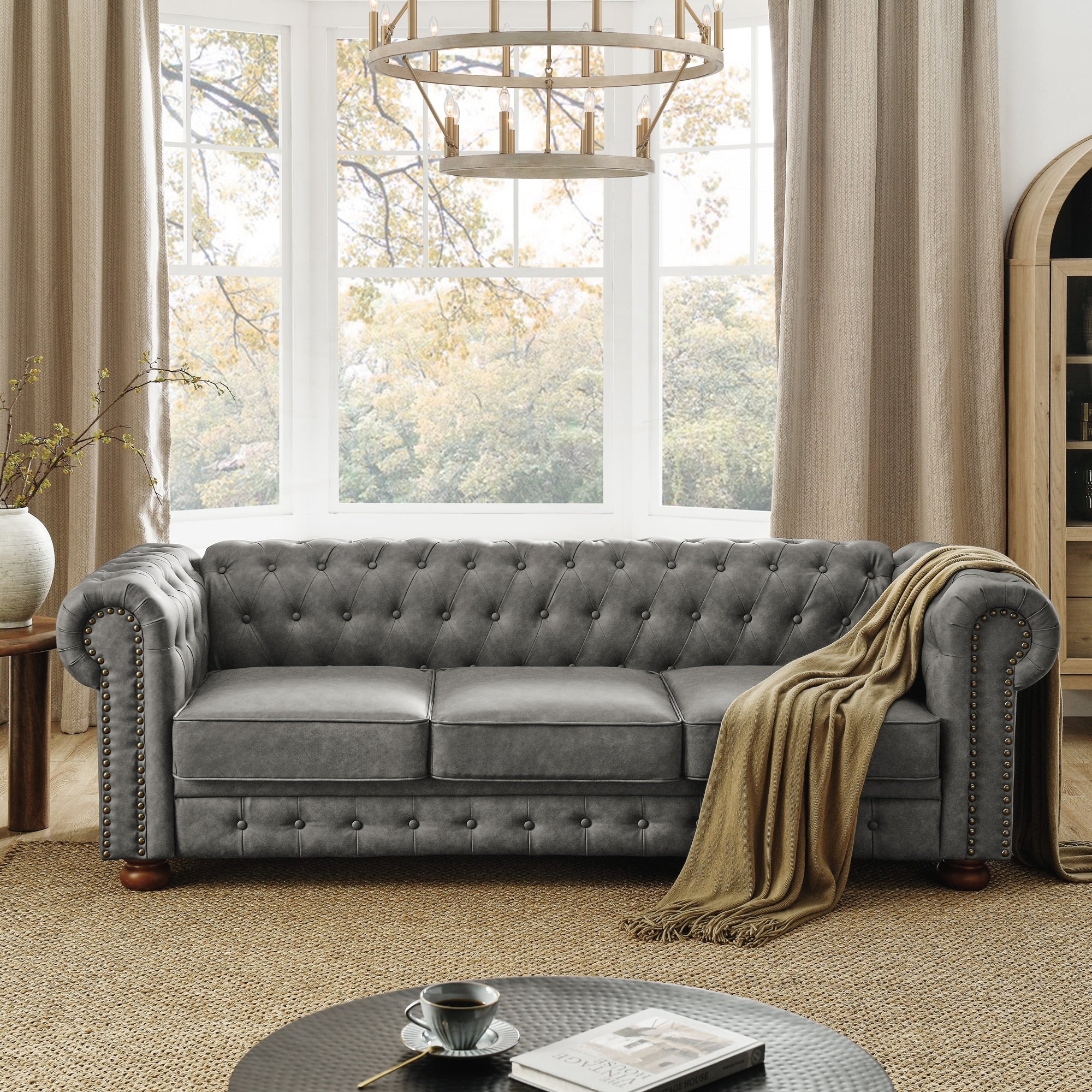 Canapé Chesterfield capitonné rembourré en PU 3 places
