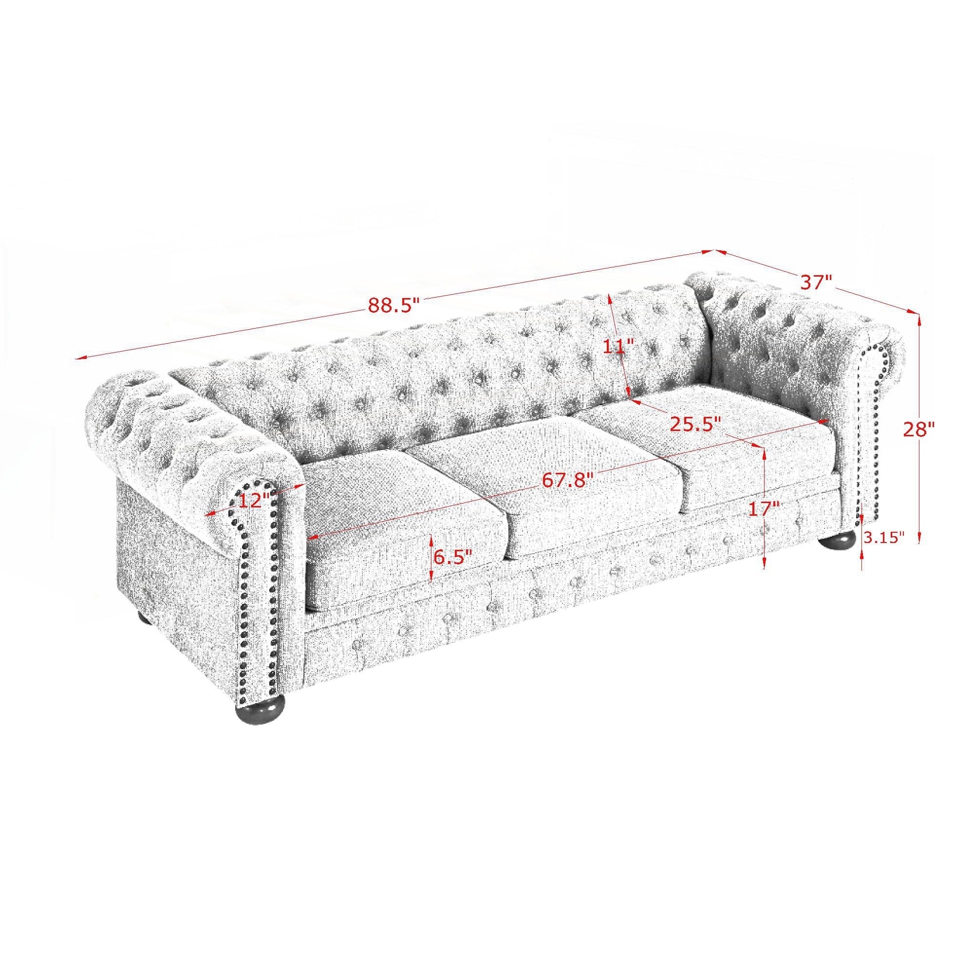 Canapé Chesterfield capitonné rembourré en PU 3 places