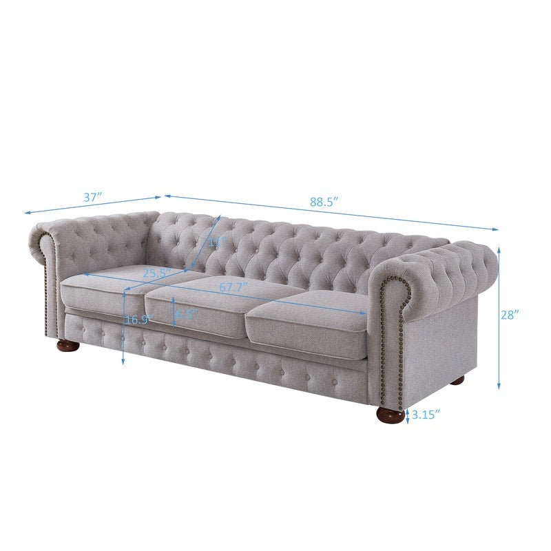 Canapé Chesterfield en tissu lin