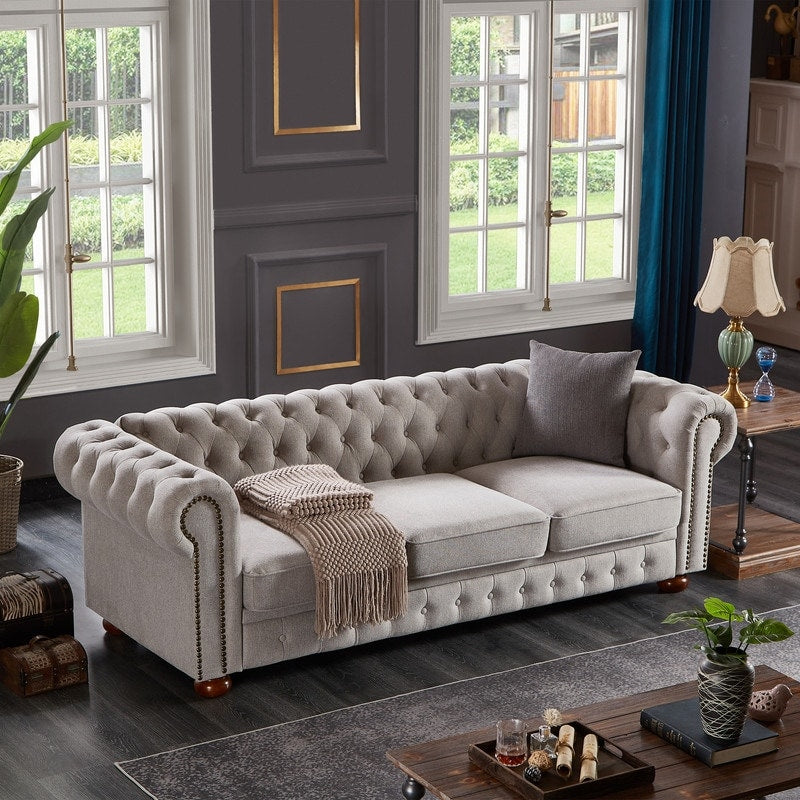 Canapé Chesterfield en tissu lin