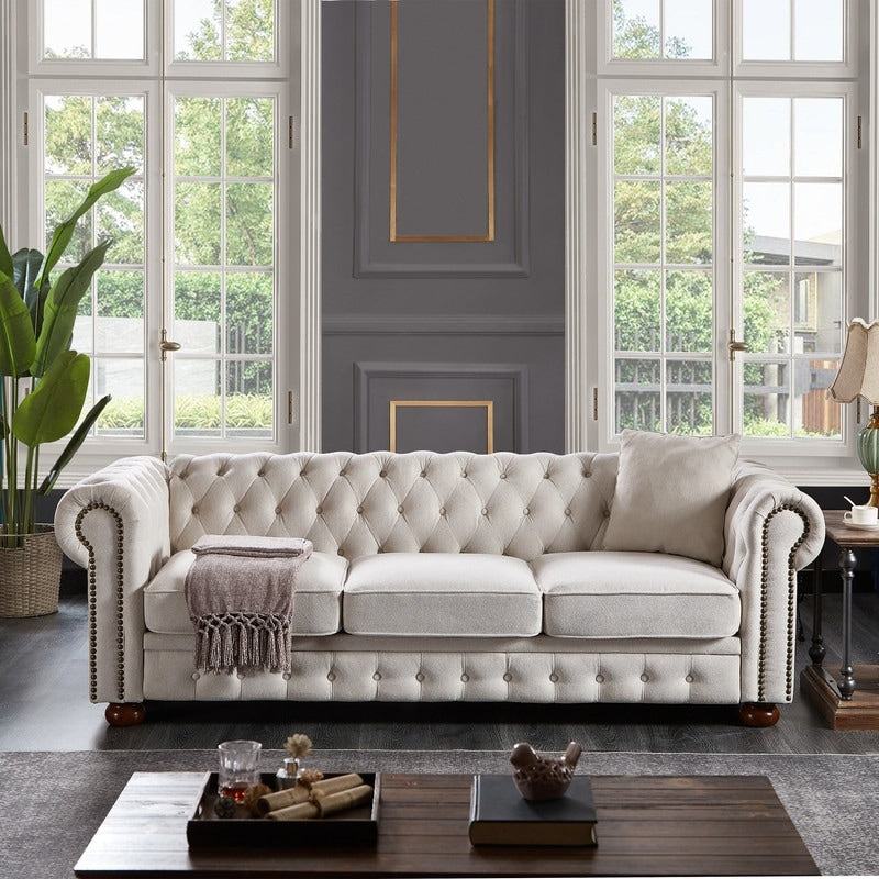 Canapé Chesterfield en tissu lin