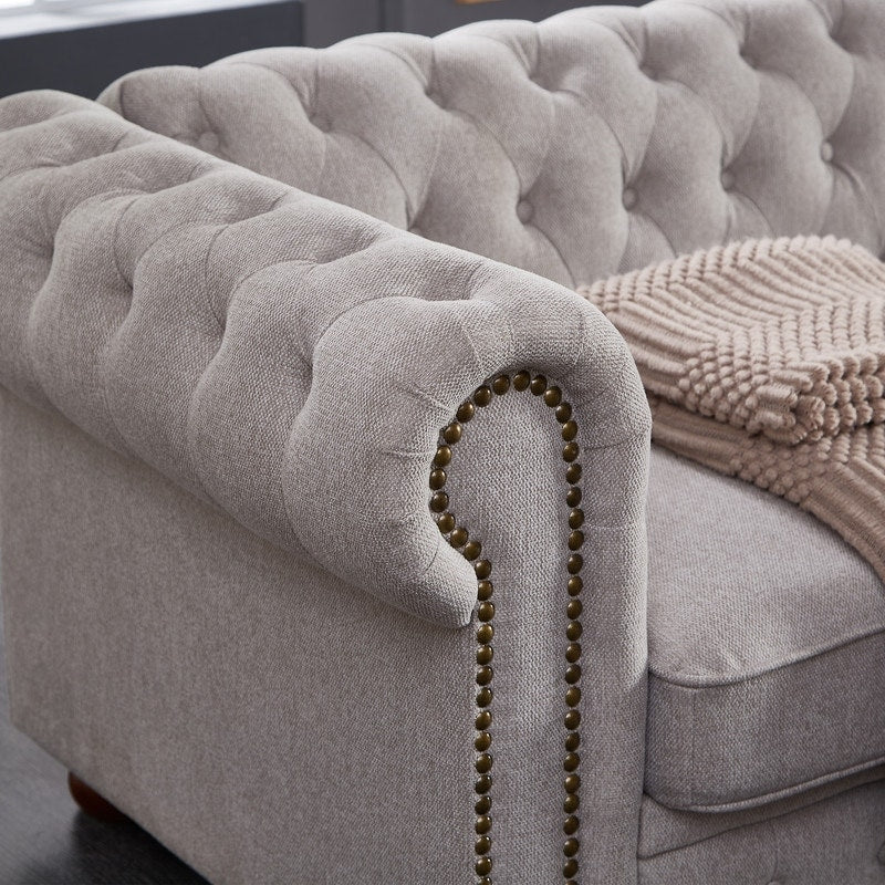 Canapé Chesterfield en tissu lin