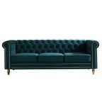 Canapé Chesterfield en velours avec bordure en bande dorée