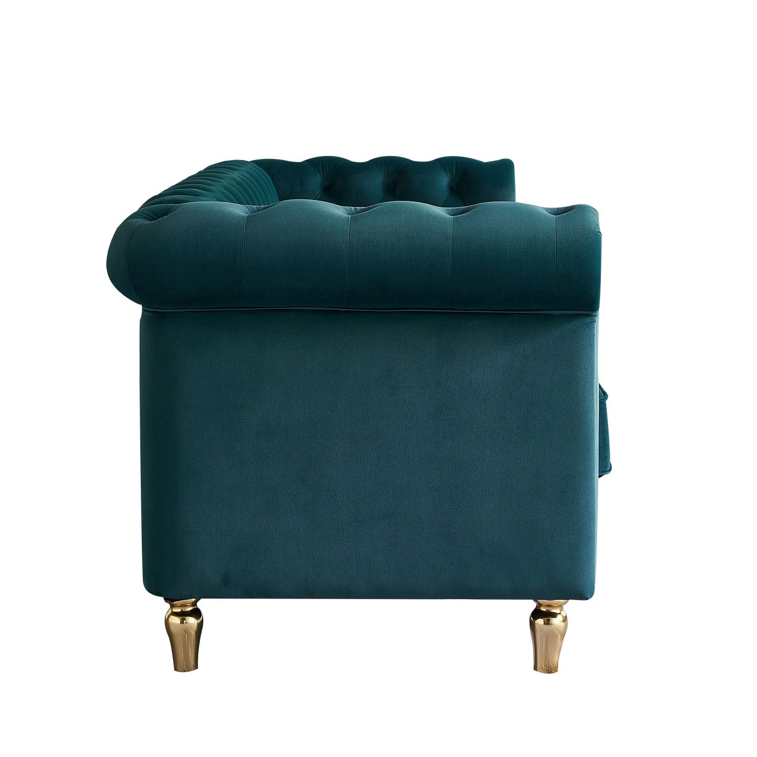 Canapé Chesterfield en velours avec bordure en bande dorée