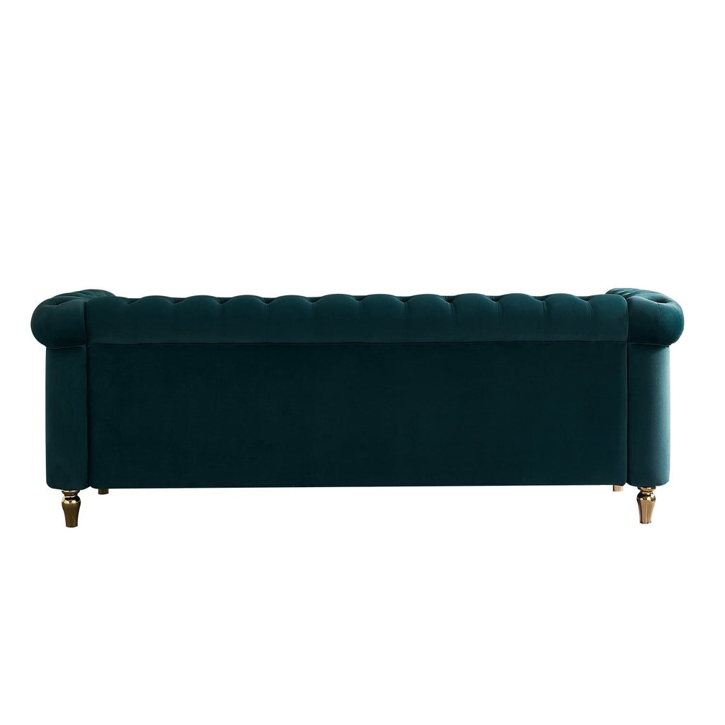 Canapé Chesterfield en velours avec bordure en bande dorée