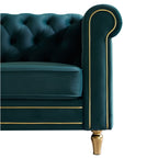 Canapé Chesterfield en velours avec bordure en bande dorée