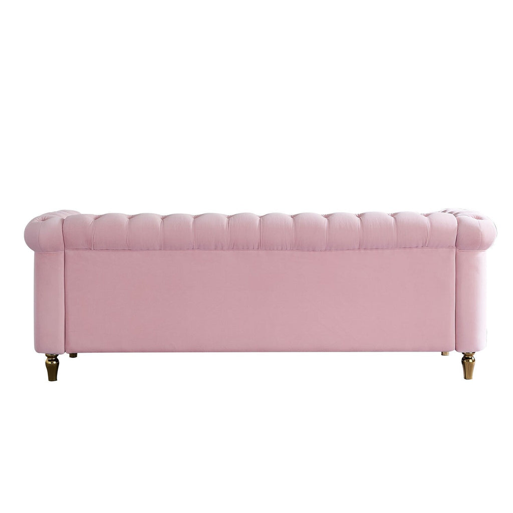 Canapé Chesterfield en velours avec bordure en bande dorée