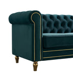 Canapé Chesterfield en velours avec bordure en bande dorée