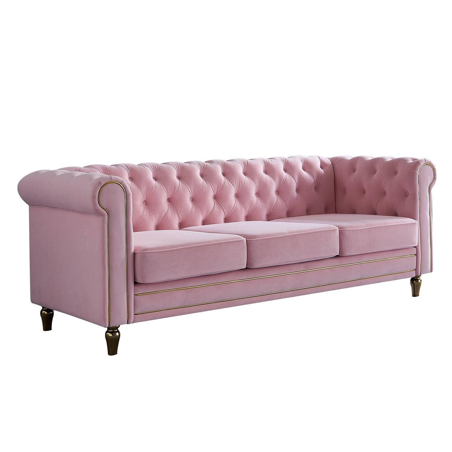 Canapé Chesterfield en velours avec bordure en bande dorée