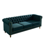 Canapé Chesterfield en velours avec bordure en bande dorée