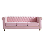 Canapé Chesterfield en velours avec bordure en bande dorée