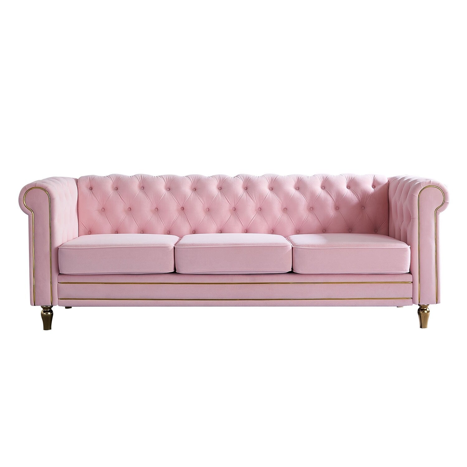 Canapé Chesterfield en velours avec bordure en bande dorée