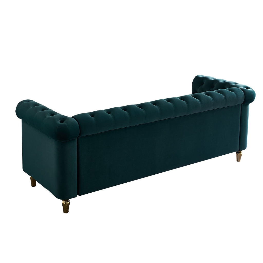 Canapé Chesterfield en velours avec bordure en bande dorée