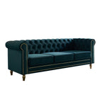 Canapé Chesterfield en velours avec bordure en bande dorée
