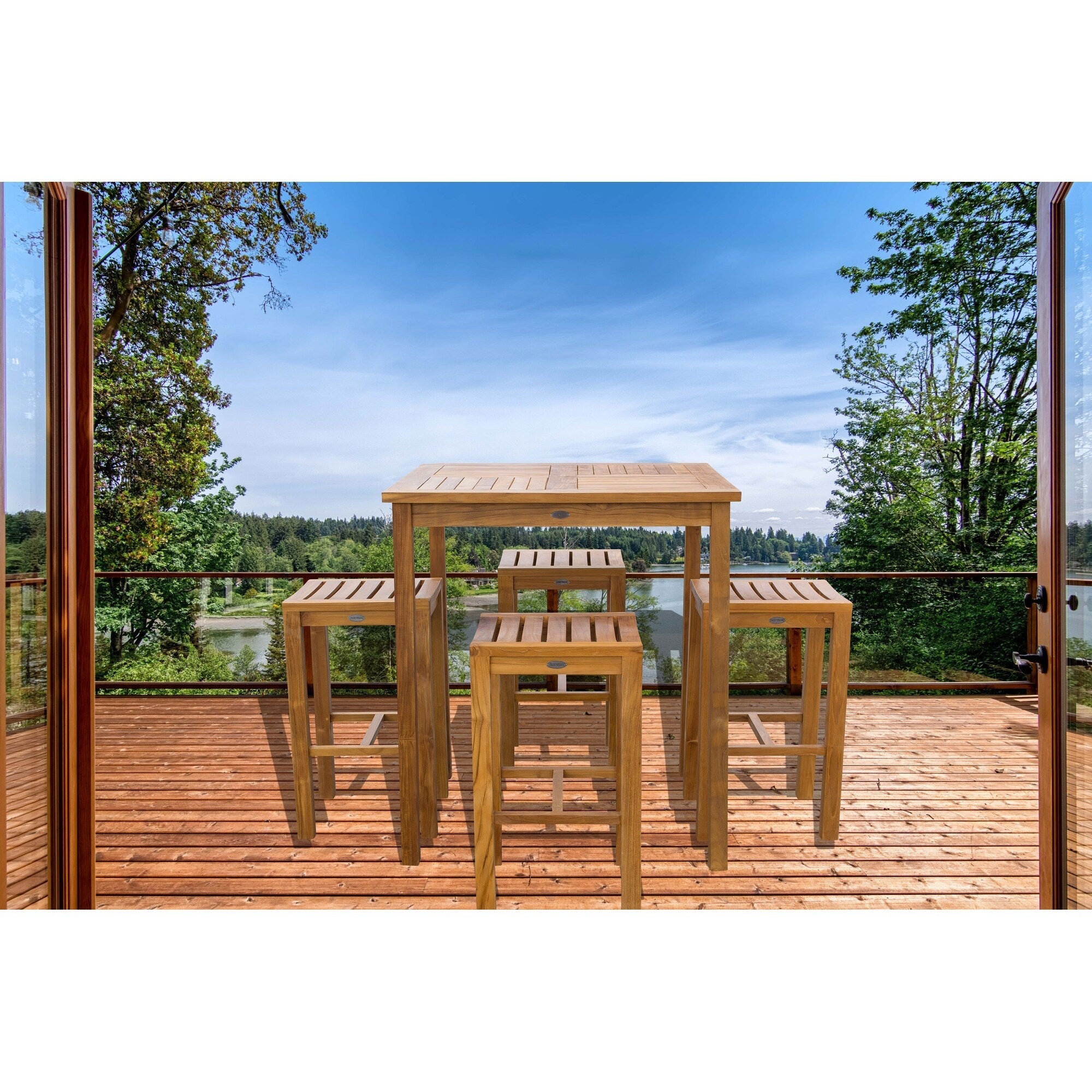 Ensemble de bar bistrot Chic Teak 5 pièces en teck Havana avec table carrée de 35 pouces et 4 tabourets de bar