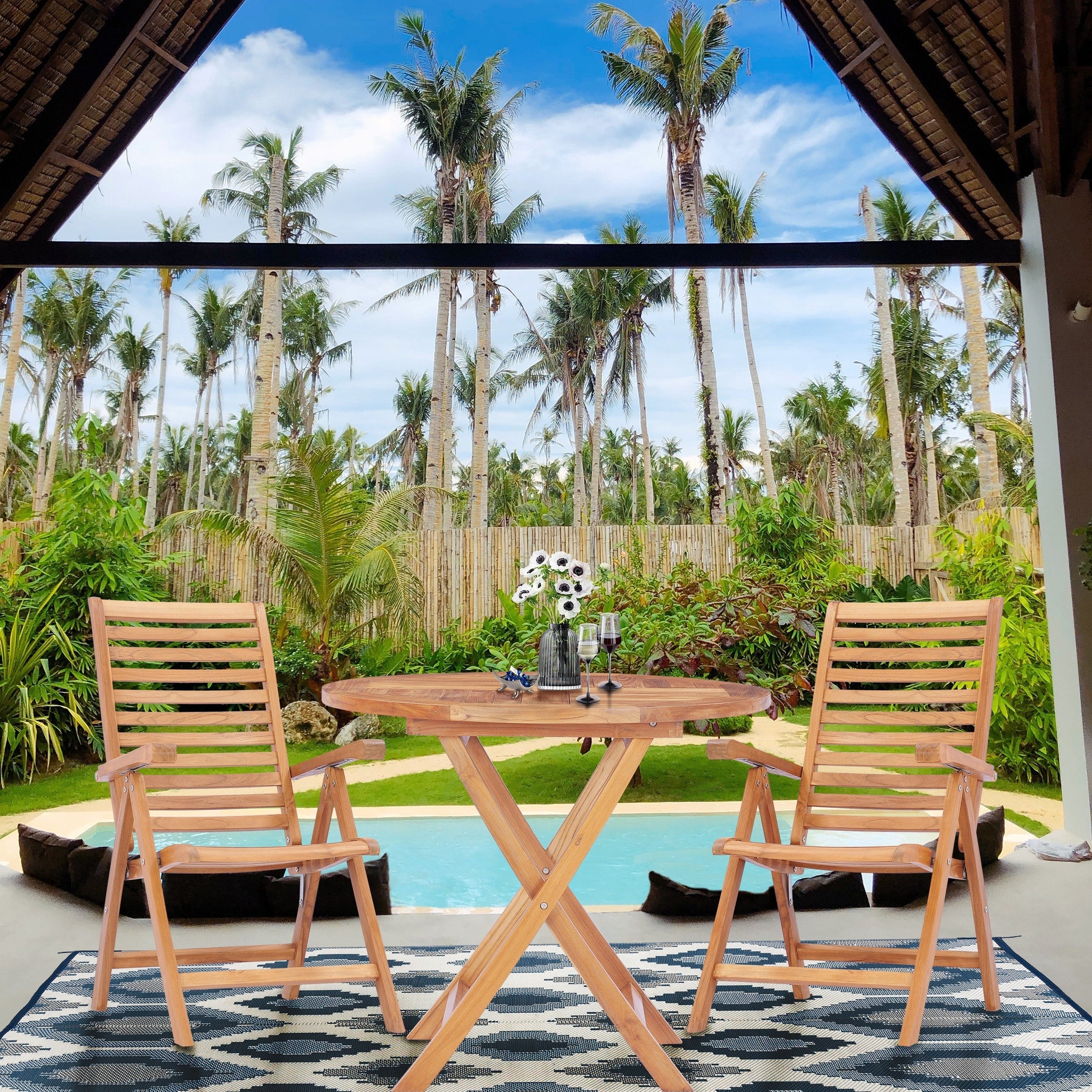 Table de bistro pliante d'extérieur en teck de Californie Chic Teak, 91 cm