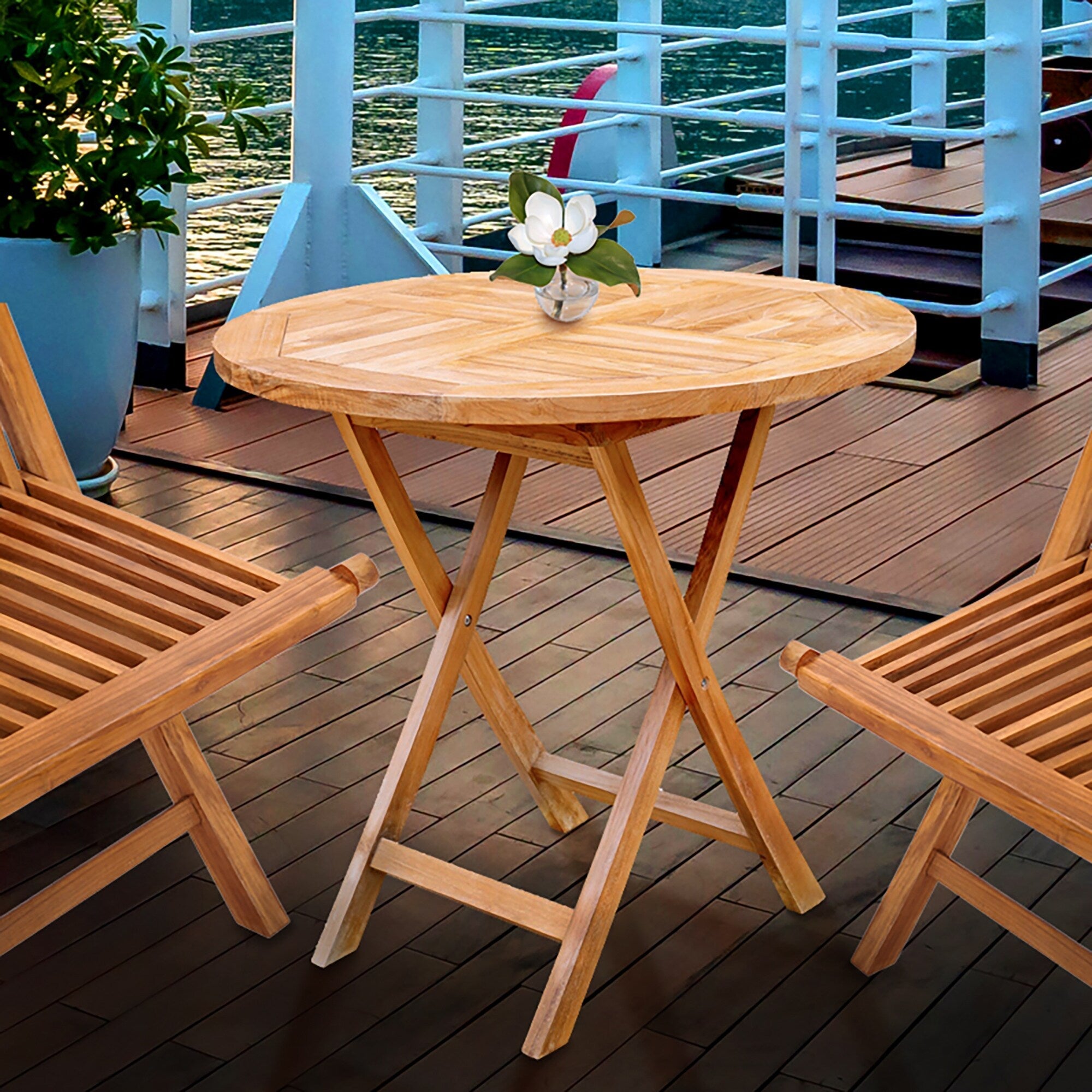 Table de bistro pliante d'extérieur en teck de Californie Chic Teak, 91 cm