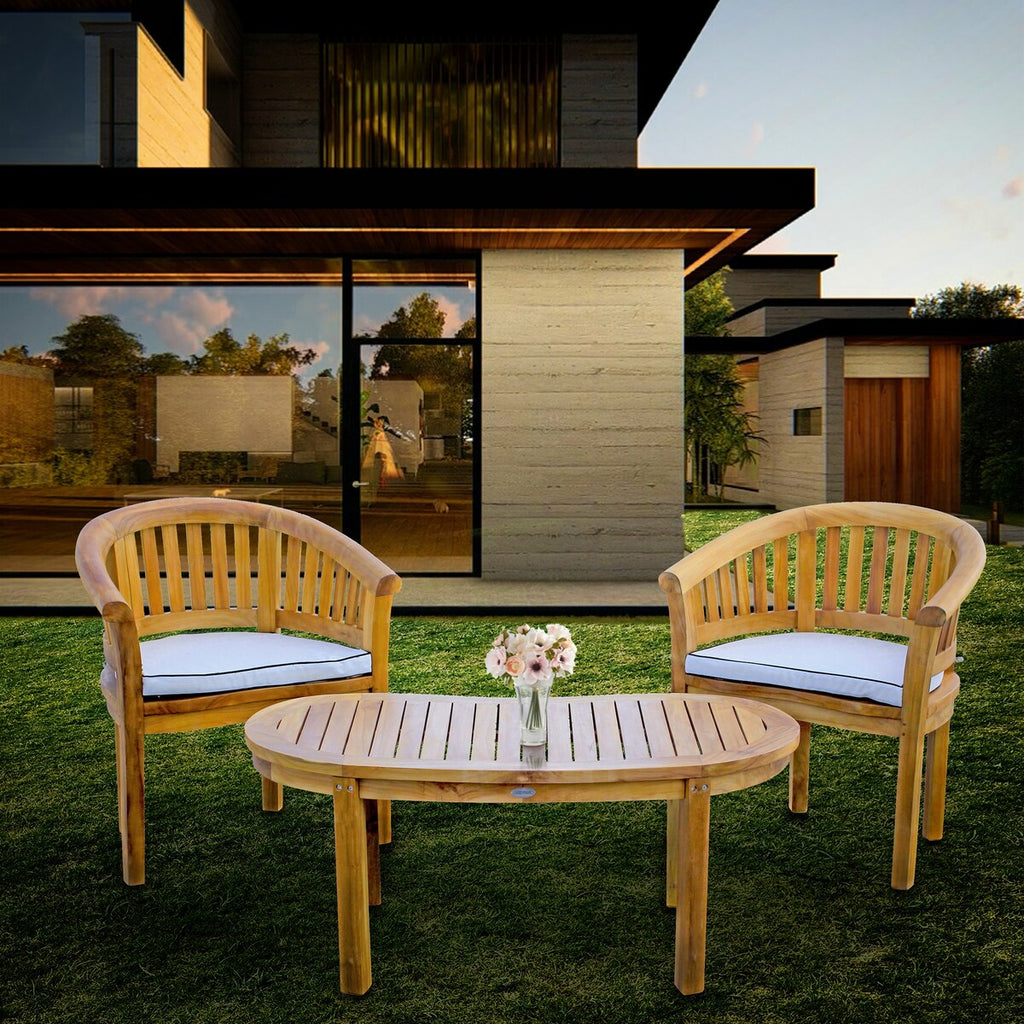 Ensemble de salon de jardin Chic Teak Peanut 3 pièces en teck, 2 chaises et table basse