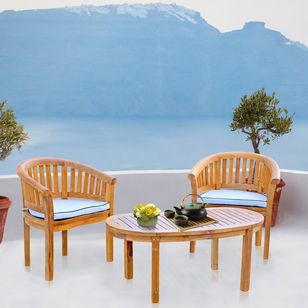 Ensemble de salon de jardin Chic Teak Peanut 3 pièces en teck, 2 chaises et table basse