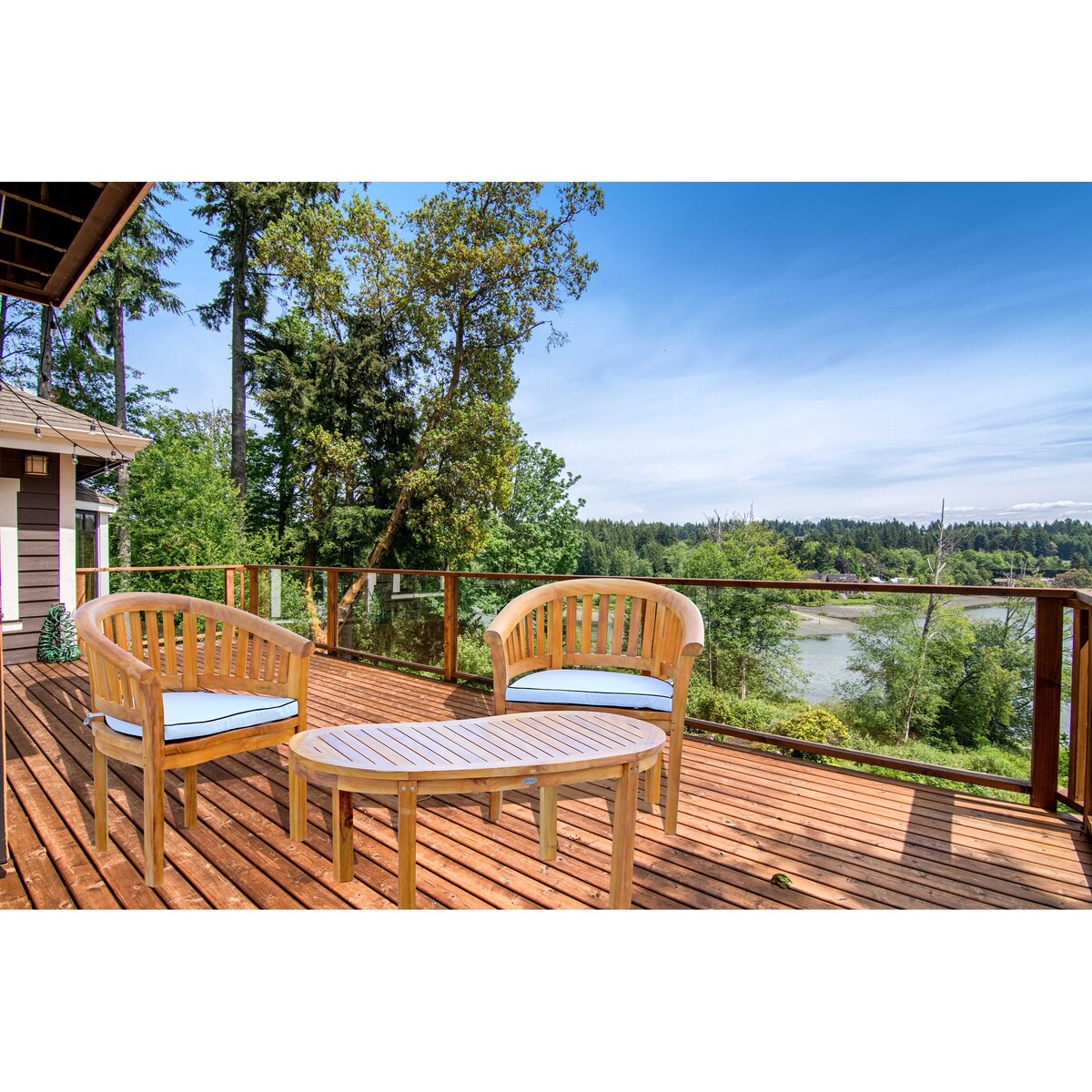 Ensemble de salon de jardin Chic Teak Peanut 3 pièces en teck, 2 chaises et table basse