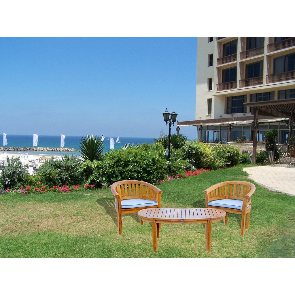 Ensemble de salon de jardin Chic Teak Peanut 3 pièces en teck, 2 chaises et table basse