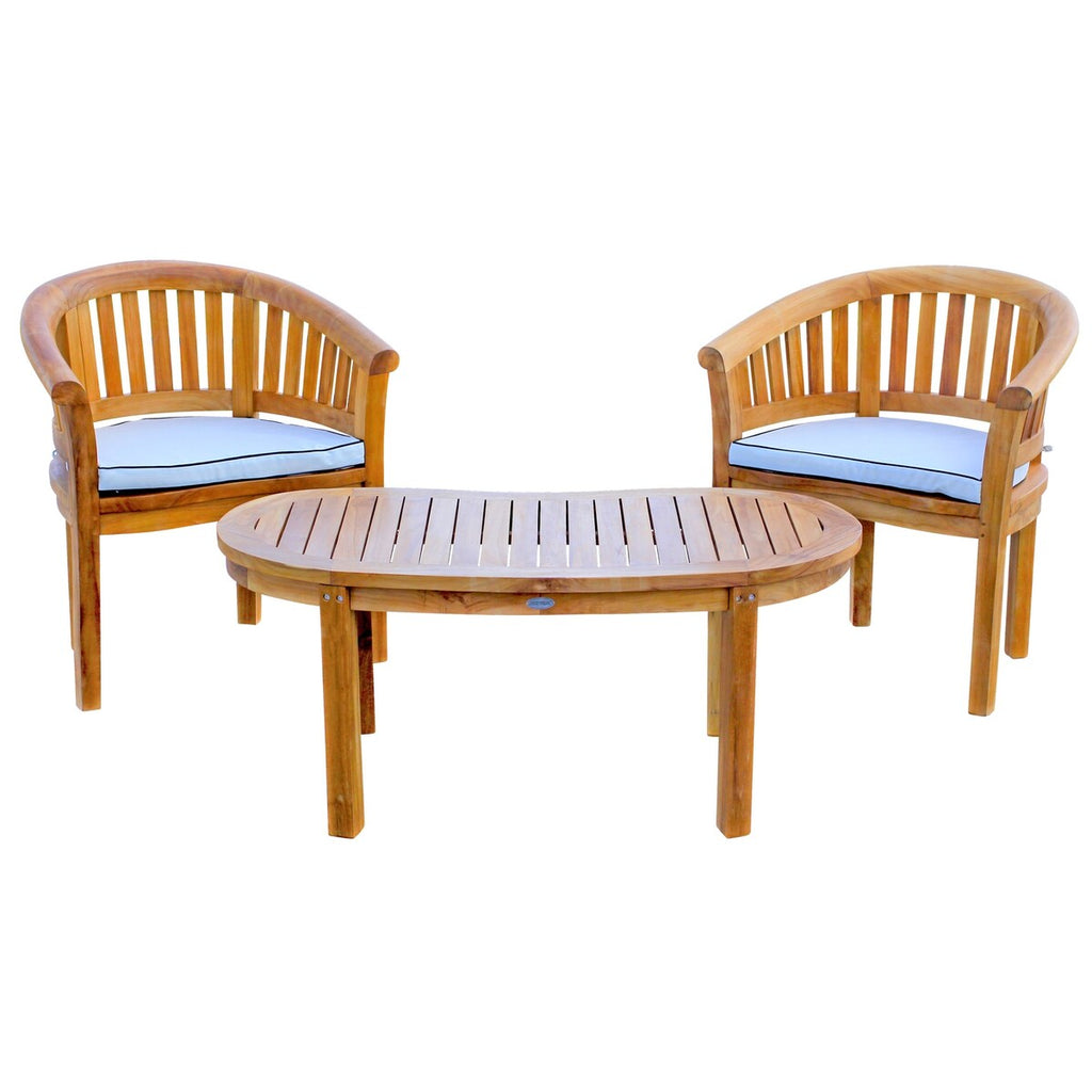Ensemble de salon de jardin Chic Teak Peanut 3 pièces en teck, 2 chaises et table basse