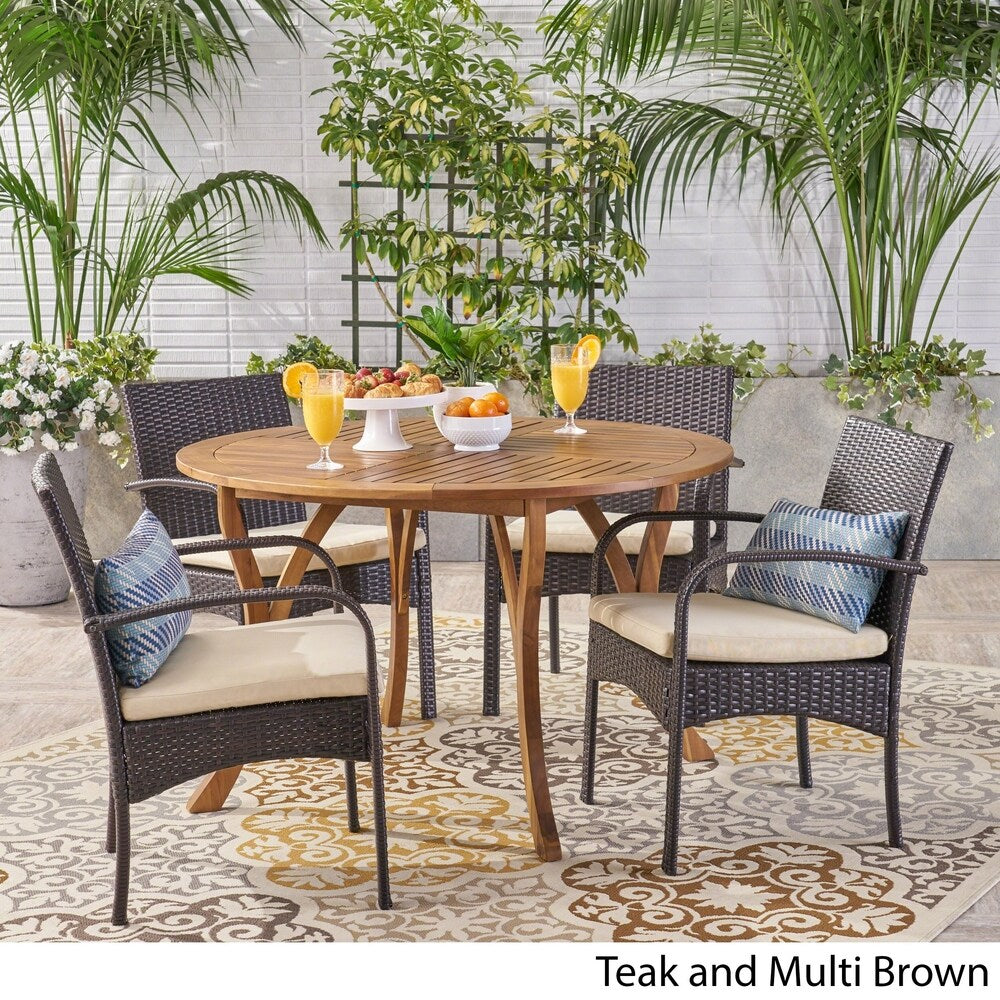 Ensemble de salle à manger d'extérieur Chilton 5 pièces en bois d'acacia et osier par Christopher Knight Home