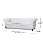 Canapé Chis, Chesterfield profond, capitonné, similicuir blanc, 83 pouces