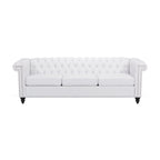 Canapé Chis, Chesterfield profond, capitonné, similicuir blanc, 83 pouces