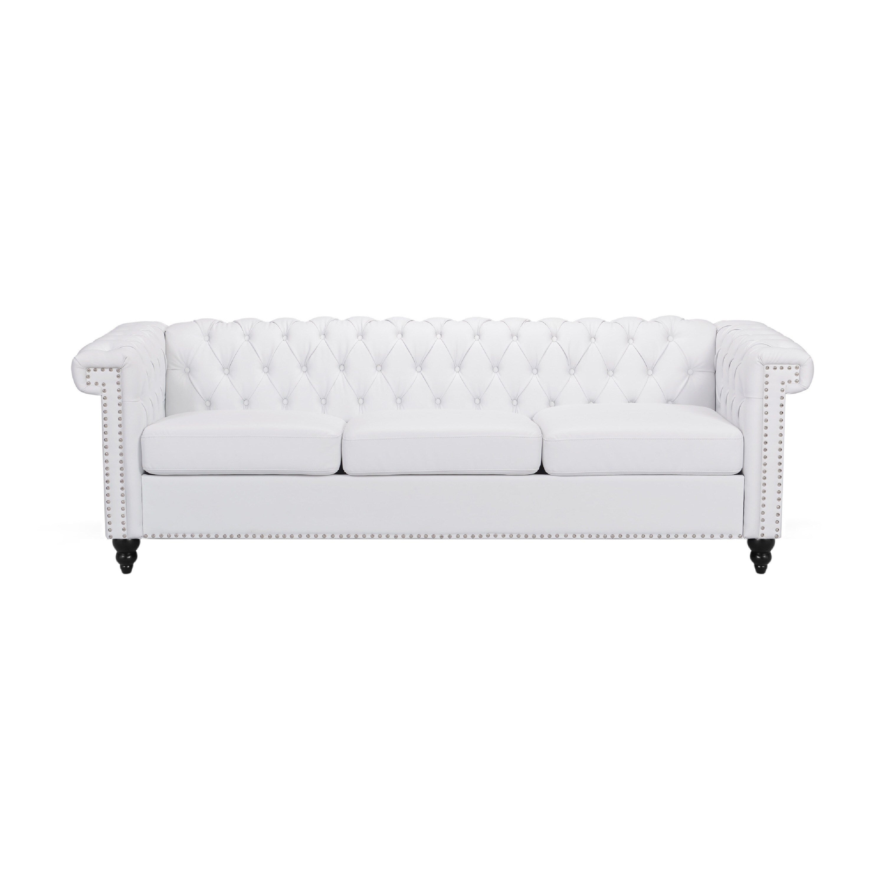 Canapé Chis, Chesterfield profond, capitonné, similicuir blanc, 83 pouces