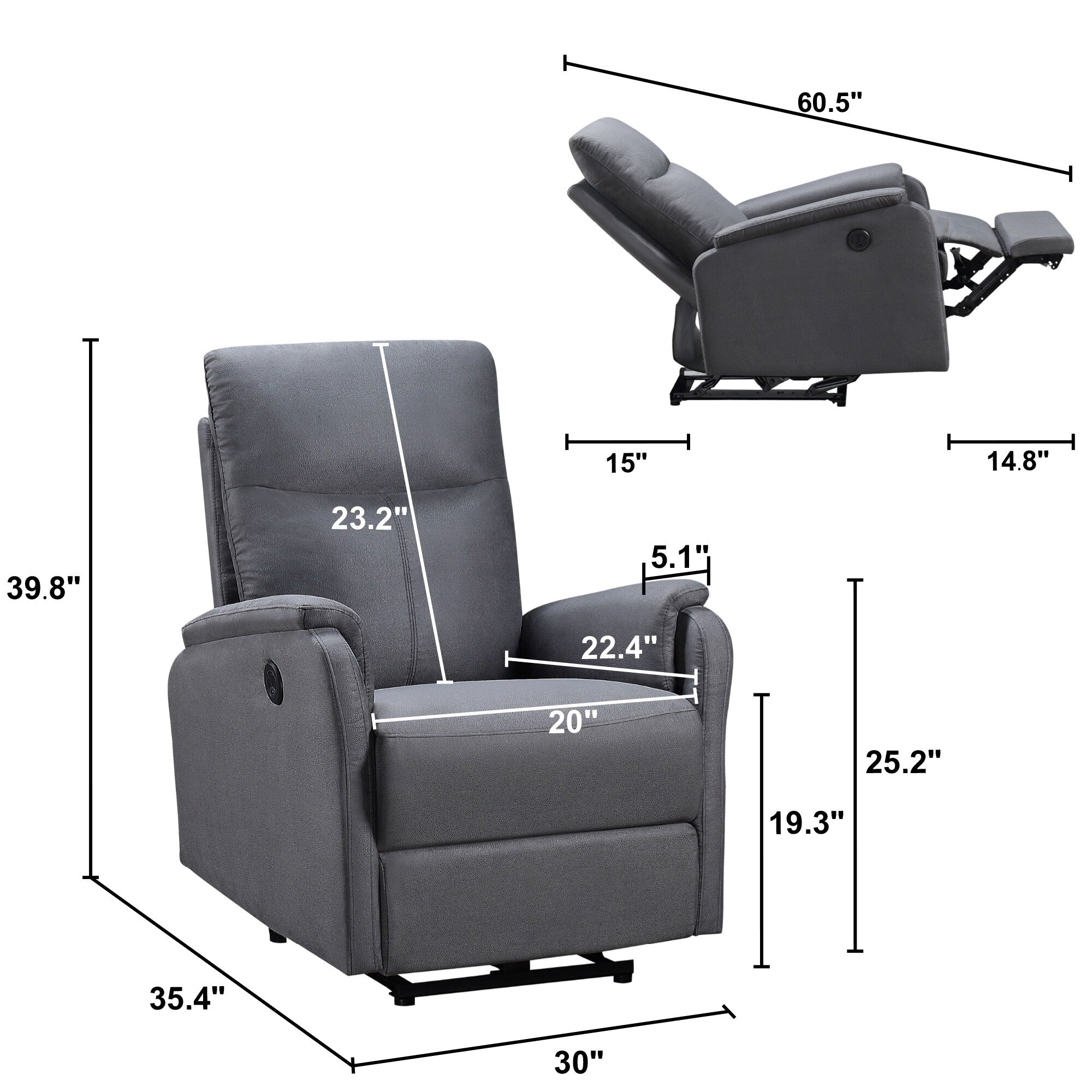 Christopher Knight Home - Fauteuil inclinable électrique Hudson avec chargement USB