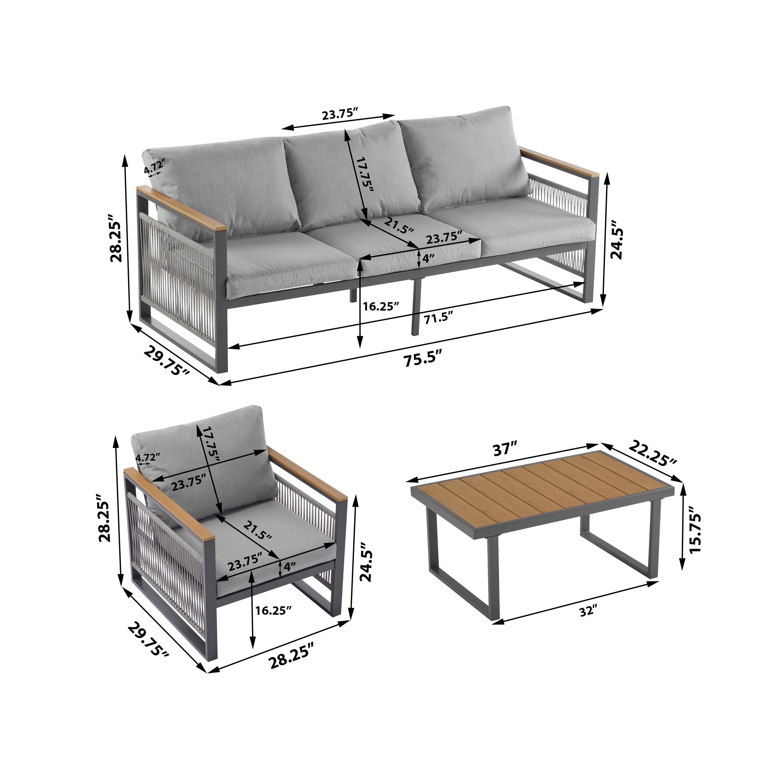 Christopher Knight Home - Ensemble de salon de jardin en métal Lila, 4 pièces