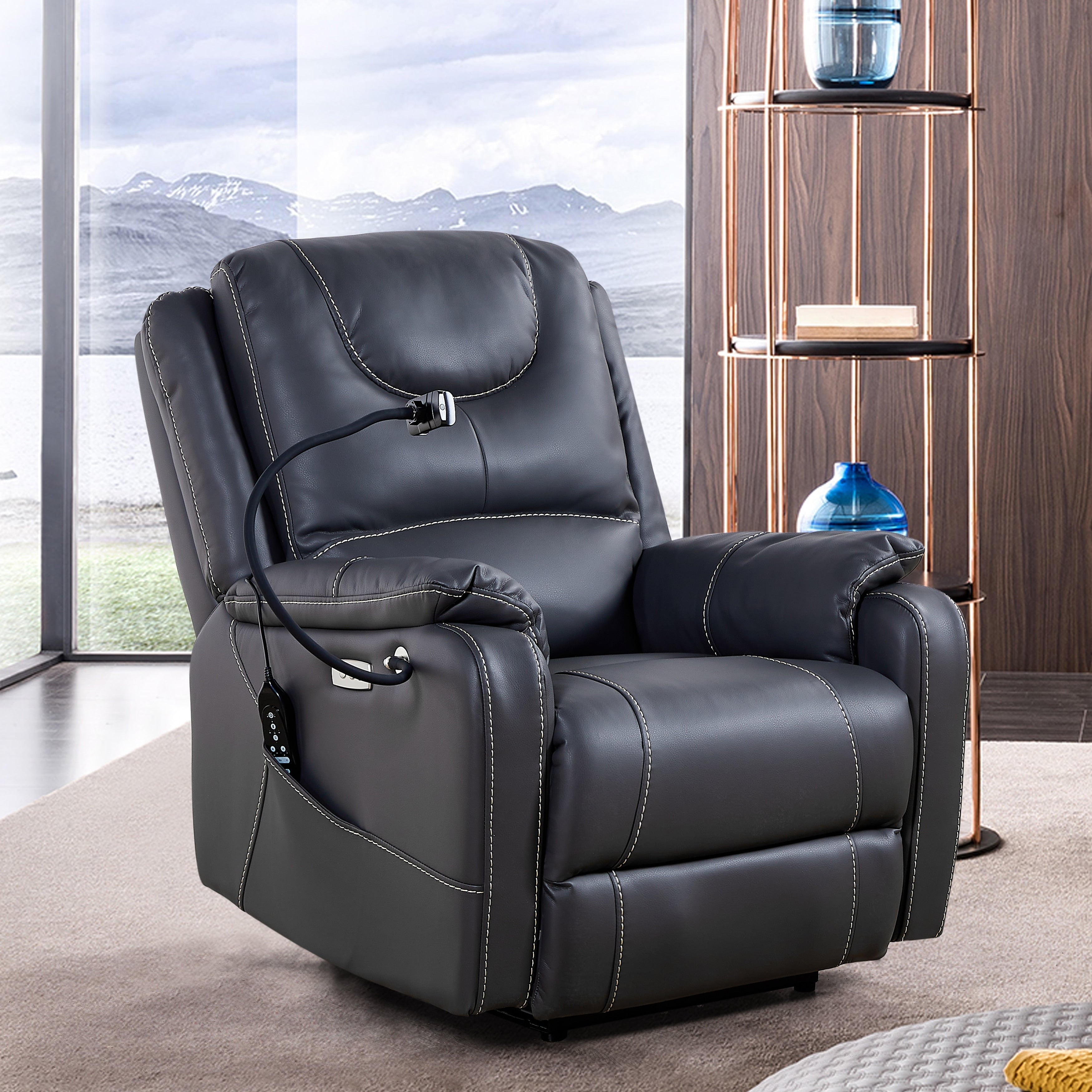 Christopher Knight Home - Fauteuil inclinable électrique Liyasi Zero Gravity avec massage, chauffage, chargement USB et support de téléphone