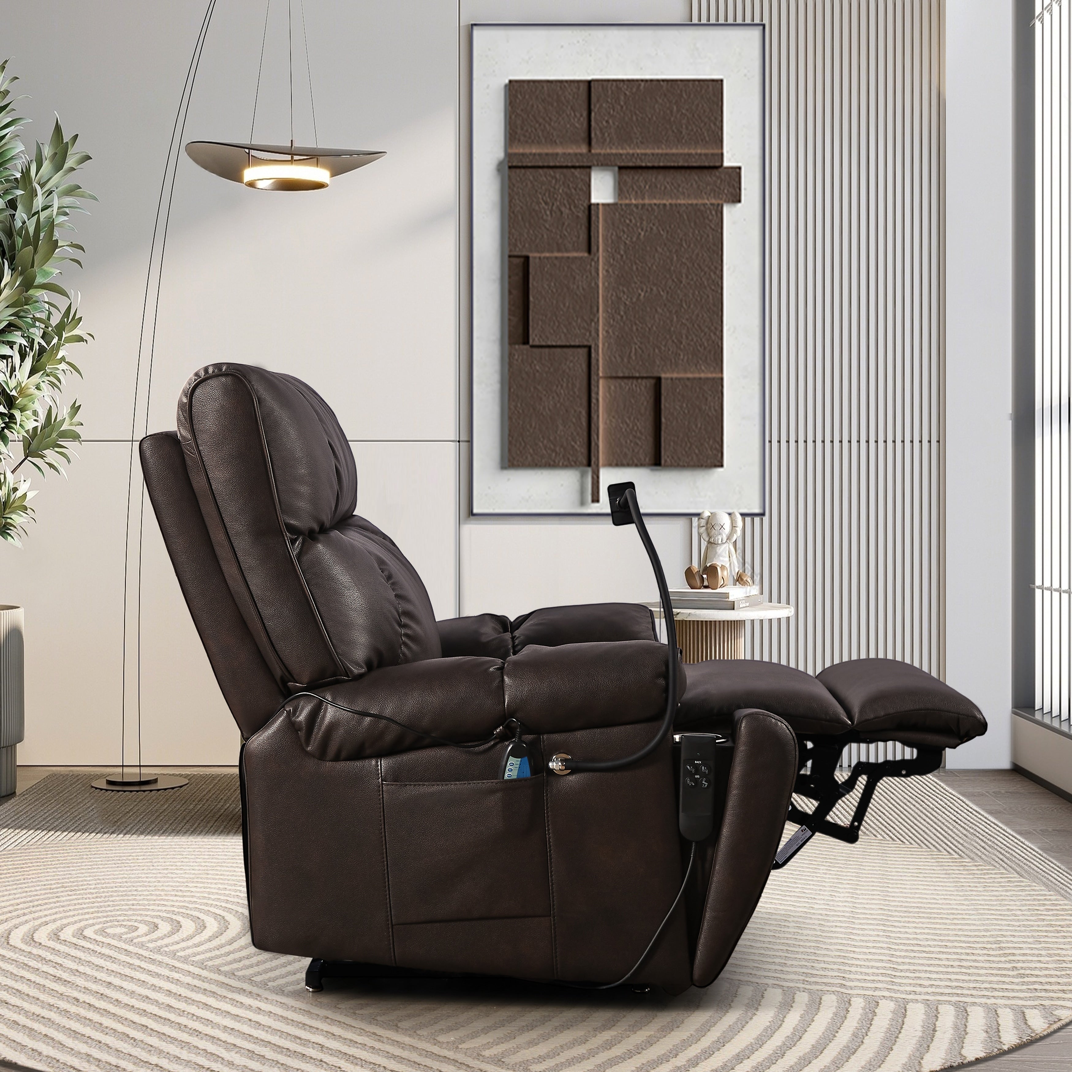 Christopher Knight Home - Fauteuil inclinable électrique avec deux moteurs, massage, chauffage, porte-gobelets et support de téléphone réglable