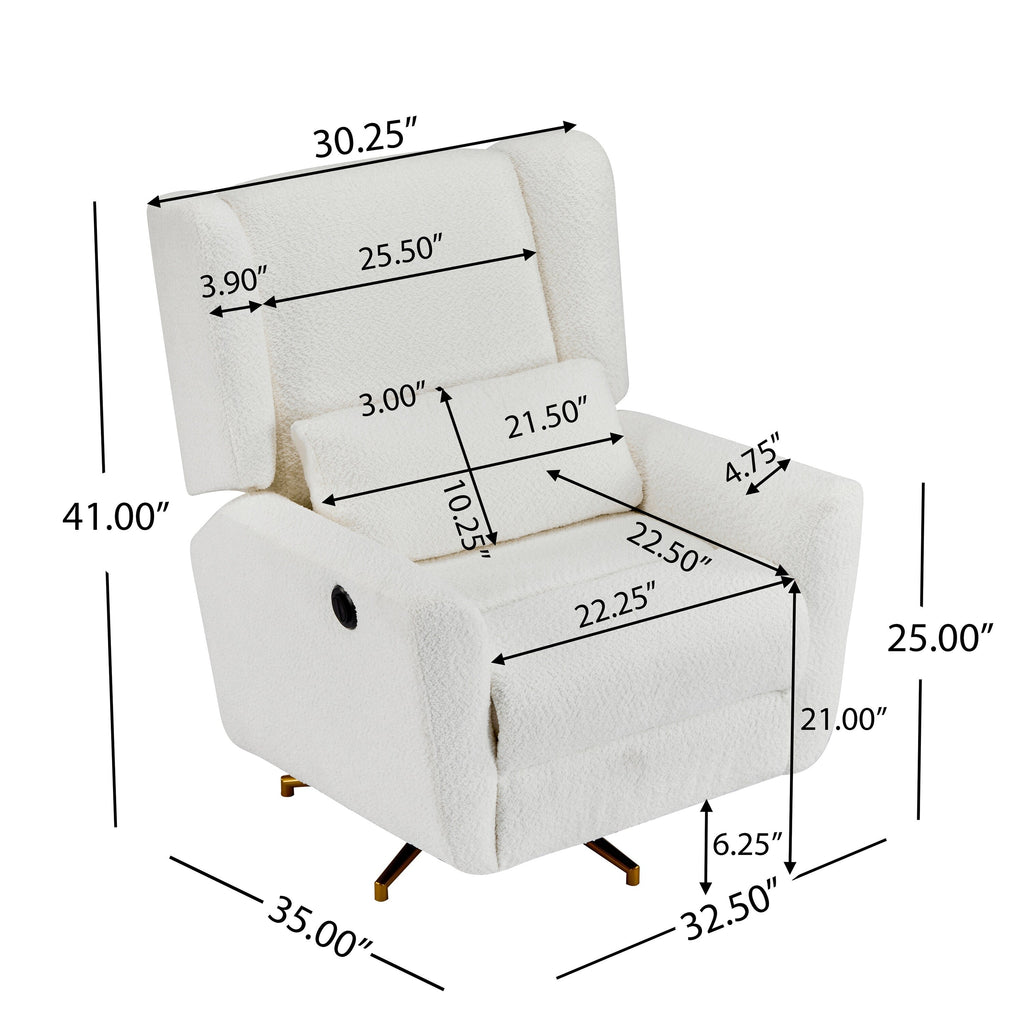 Christopher Knight Home - Fauteuil inclinable pivotant électrique Starling avec base en métal doré