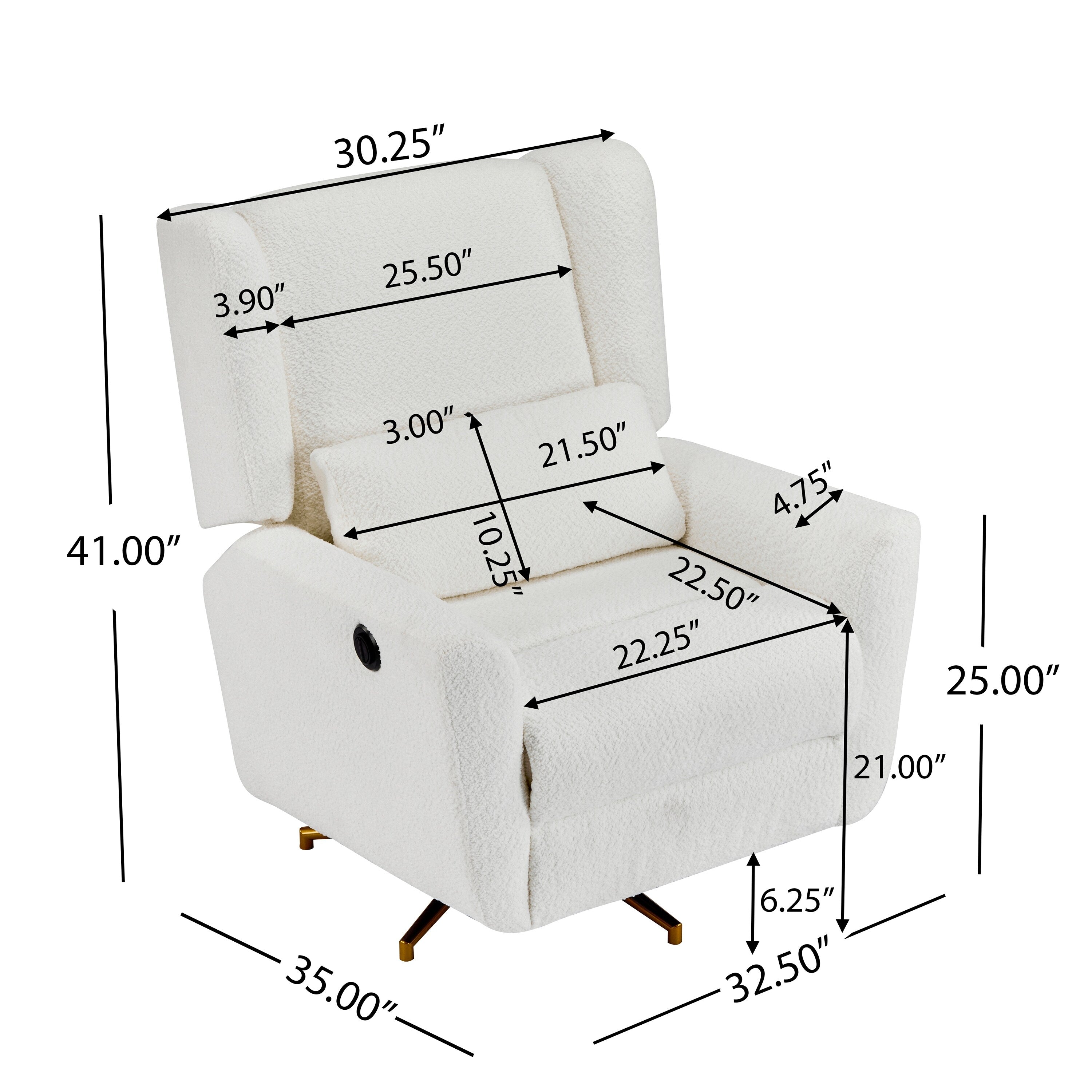 Christopher Knight Home - Fauteuil inclinable pivotant électrique Starling avec base en métal doré