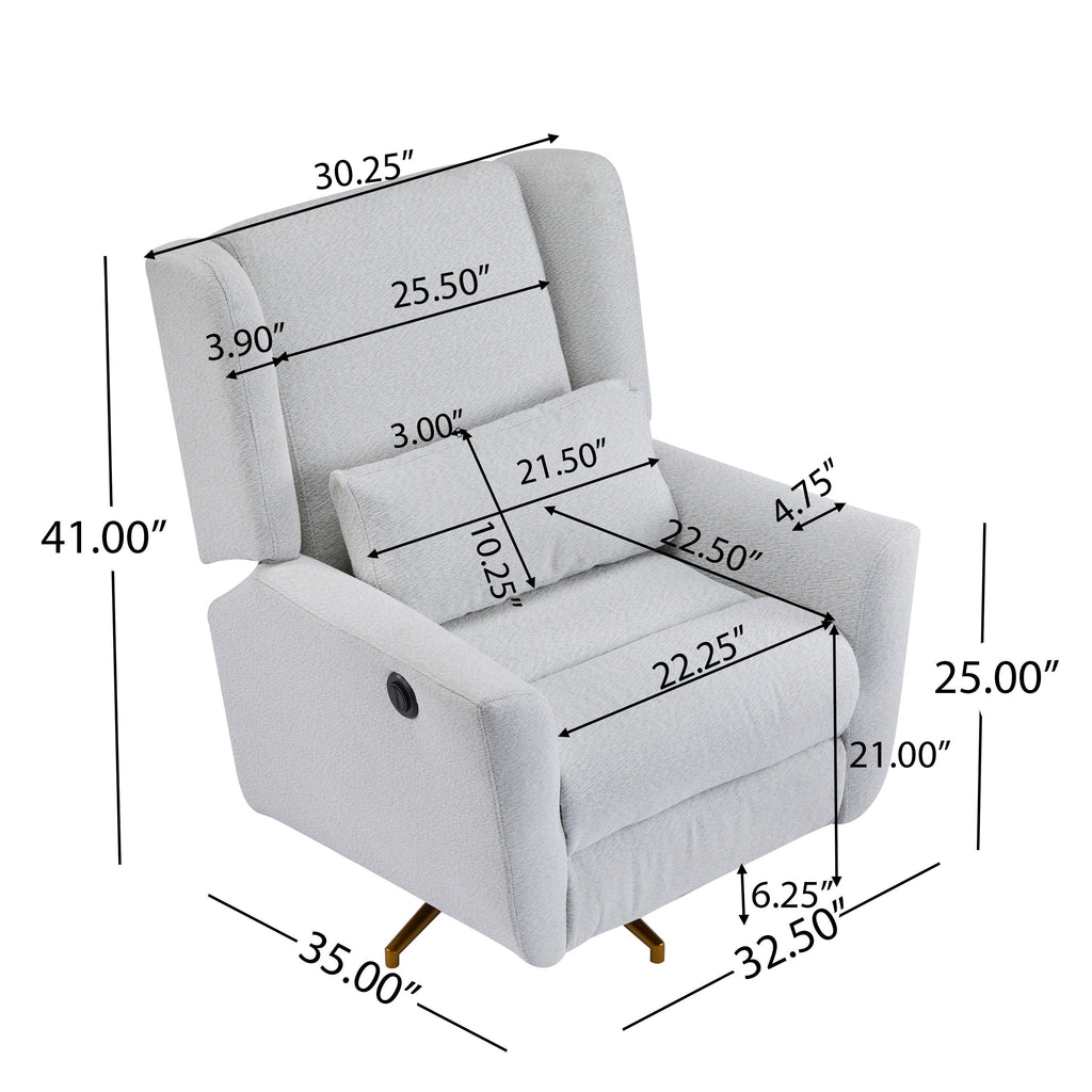 Christopher Knight Home - Fauteuil inclinable pivotant électrique Starling avec base en métal doré